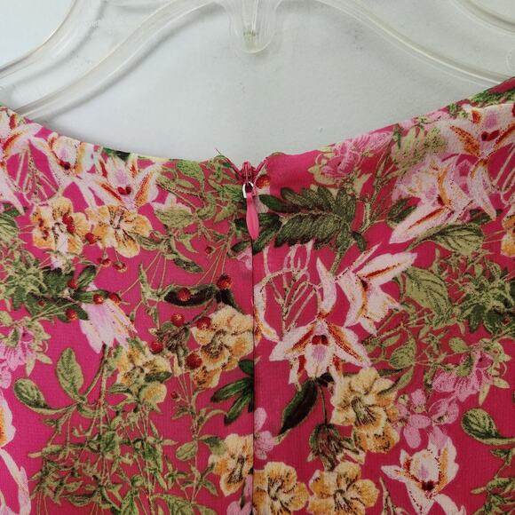 New Just Taylor Dress Size Small Womens Peasant Floral Chiffon Deep Vneck Pink - Picture 8 of 12